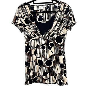 Dress Barn Circle Print Blouse Black Cream Size 8P